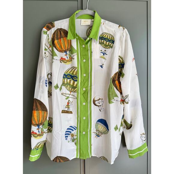 nwt ANTHROPOLOGIE MAEVE sz 16 XL Hot air balloon silk blouse *rare find* - Picture 4 of 9